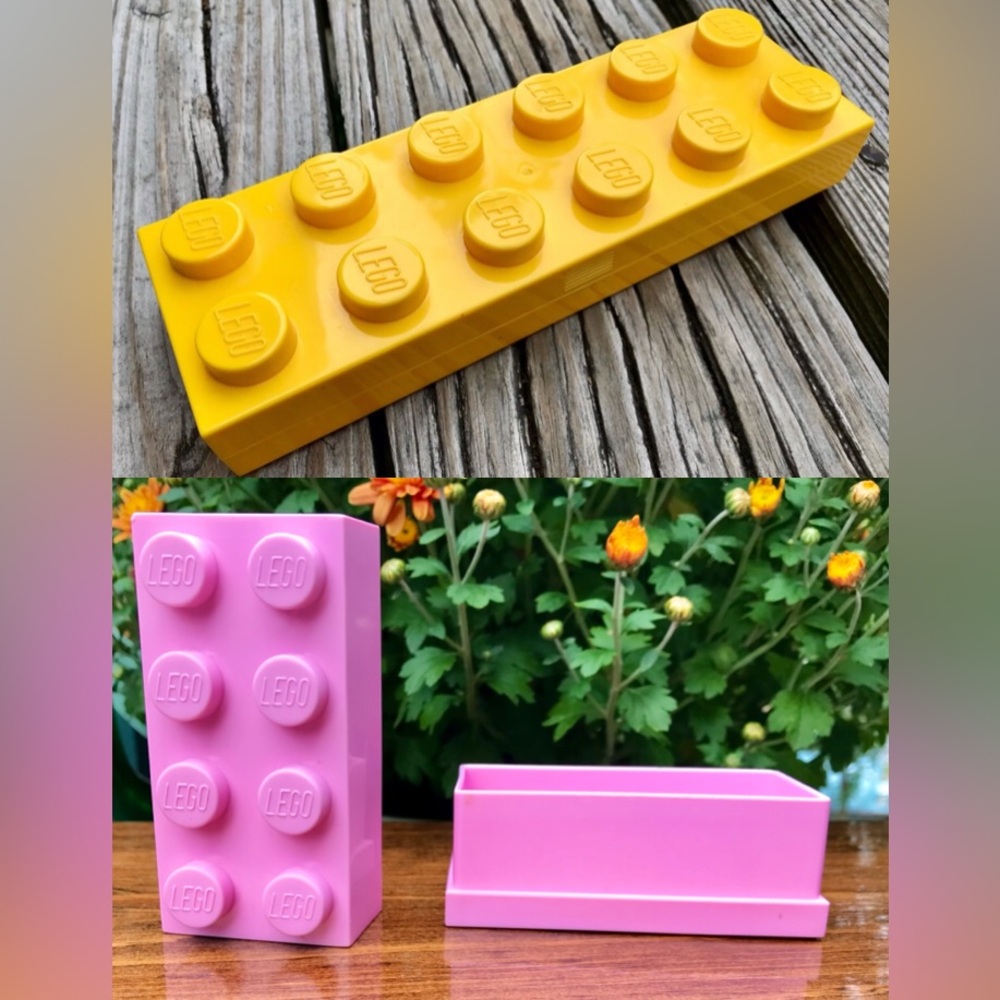 LEGO Yellow Building Block Shaped Pencil Case Pink Small Storage Box Container